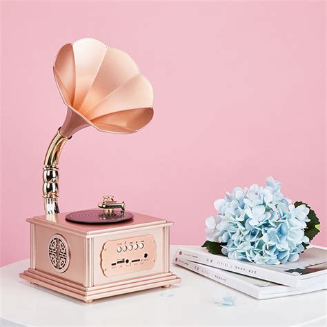 Vintage Bluetooth Gramophone Speaker From Apollo Box Gramophone Pink