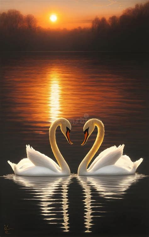 Swans Making A Heart In The Sunset