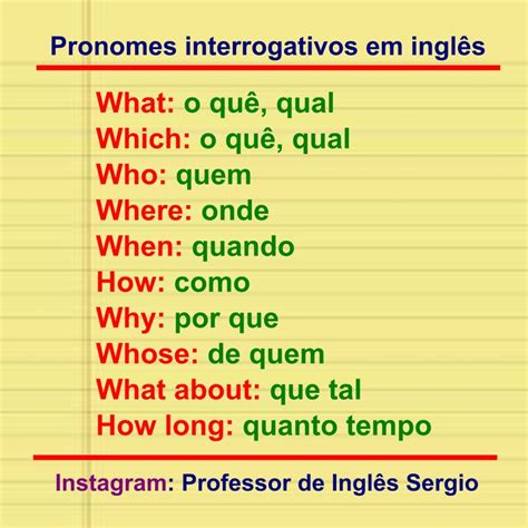 Pronomes interrogativos em inglês Pronomes Inglês Gramática inglesa