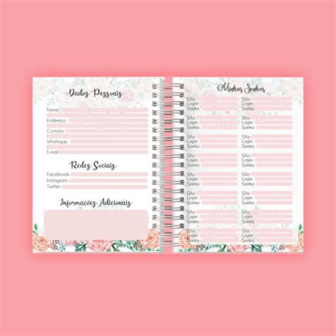 Arquivo Digital Miolo Agenda Permanente Simples Rosa Floral