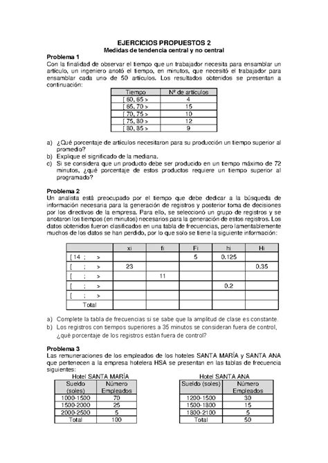 Ejercicios Propuestos Ejercicios Propuestos Medidas De Tendencia