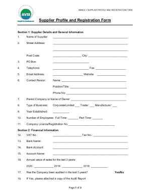 Fillable Online Supplier Profile Registration Form Fax Email Print