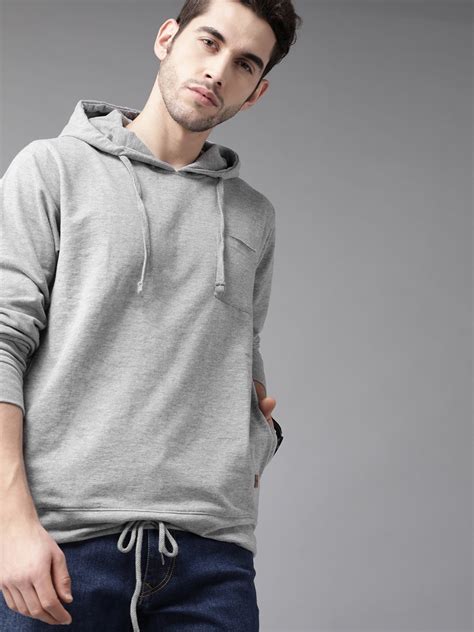 Buy Roadster Men Grey Melange Solid Hooded Sweatshirt Sweatshirts For