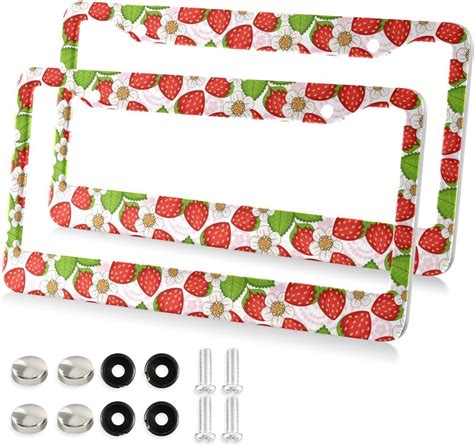 Hotbar Cute Strawberry And Flowers License Plate Frame Decorative