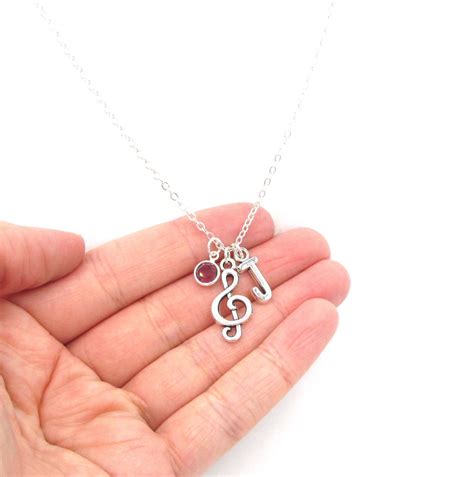 Treble Clef Necklace Birthstone And Initial Treble Clef Etsy