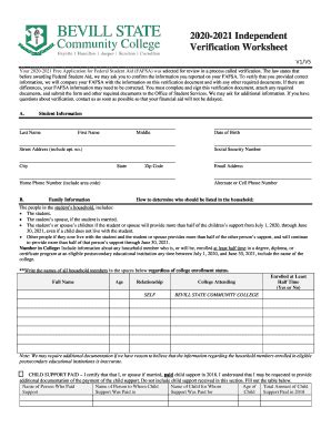 Fillable Online Independent Verification Worksheet Federal