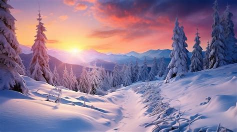 Premium Ai Image Fantastic Winter Landscape During Sunset