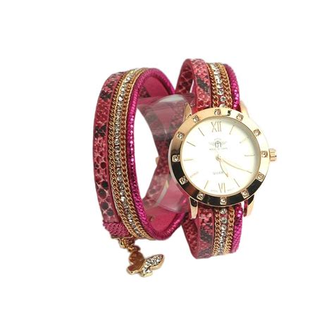 Montre Fantaisie Bracelet Double Fuchsia Montre Femme Chic Livré 48h