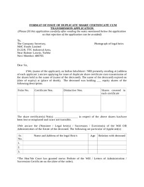 Application For Duplicate Share Certificate Doc Template Pdffiller