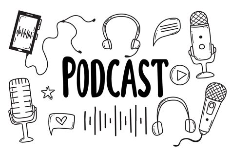 Podcast Set Vector Illustration Doodle Style Collection For