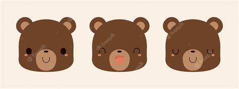 Premium Vector Set Of Cute Brown Bear Cartoon Icons Flat Vector