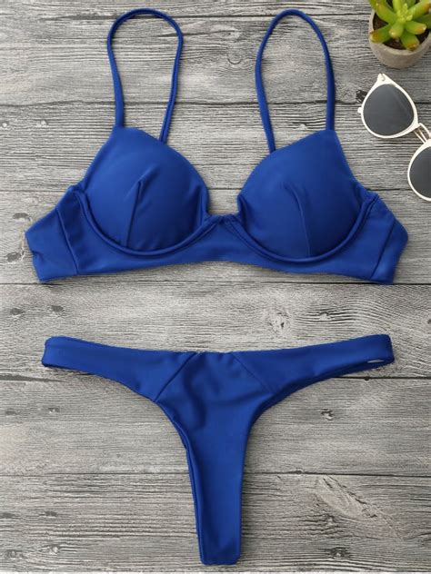 Underwire Push Up Thong Bikini Set Blue Bikinis S Zaful