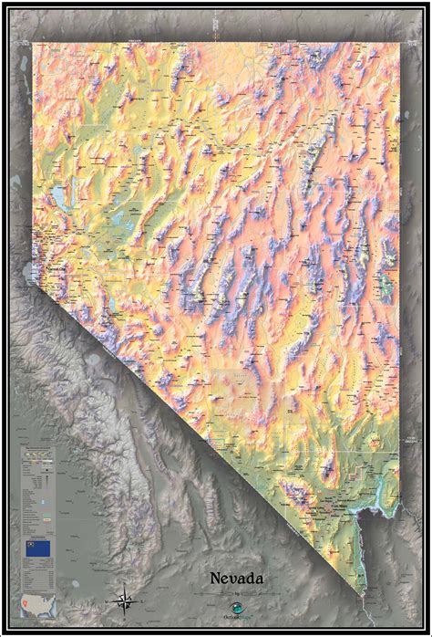 Nevada Physical Laminated Wall Map By Raven Maps Bank Home