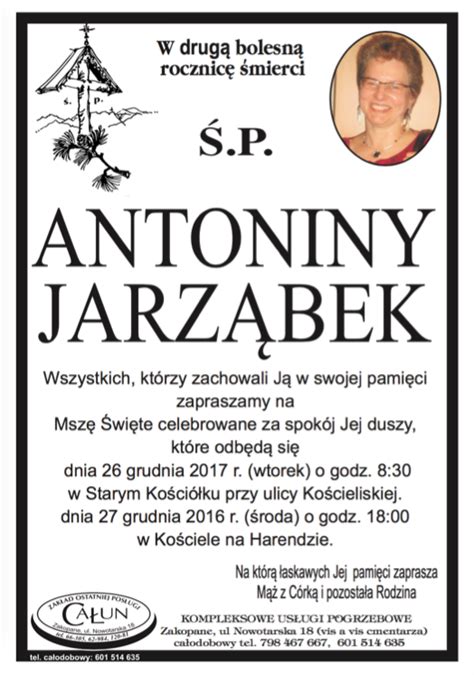 Antonina Jarz Bek Nekrologi Podhale Pl