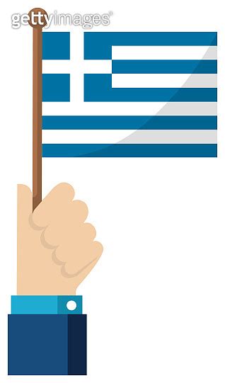 Holding The National Flag In Hand Flat Vector Illustration Greece