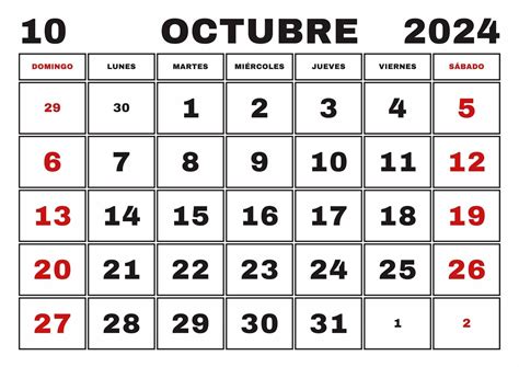 Calendario Octubre 2024 Obtenga aquí el Calendario Octubre 2024 Imprimible