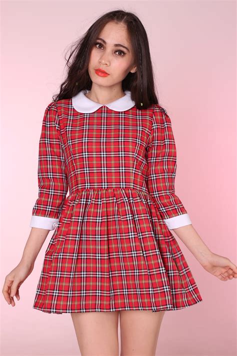 Red Tartan Caroline Baby Doll Dress Glitters For Dinner