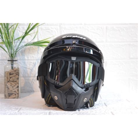 Jual Helm Bogo Cargloss Retro Original Deep Black Gogglemask Premium