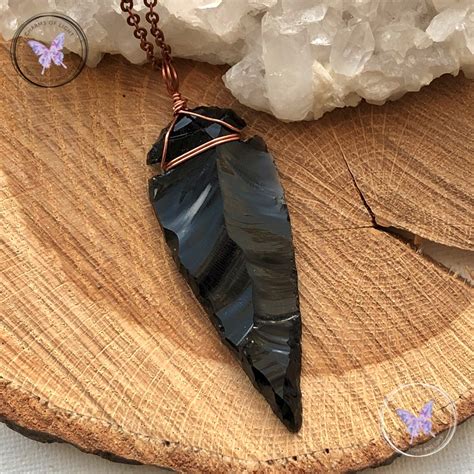 Black Obsidian Arrowhead Copper Pendant