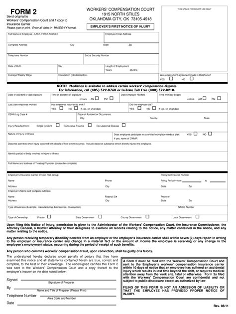 Oklahoma Workers Compensation Court Form 2 Fillable Fill Out And Sign