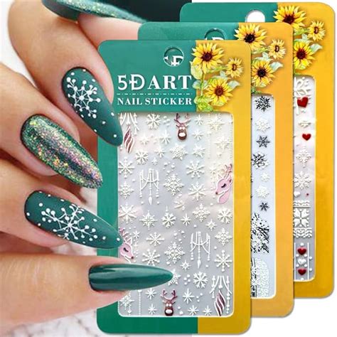 6 Blätter Nagelsticker Weihnachten Nägel Aufkleber 5D Geprägte