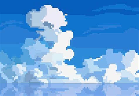 Premium Vector Pixel Style Of Cloud In The Sky With Reflection Cool