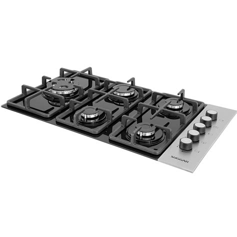 Cooktop A Gás Suggar Trich Lateral Ferro Fundido 5q Preto Inox Bivolt