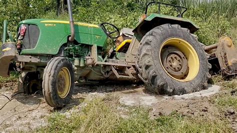 John Deere Tractor Stuck In Wet Land And Eicher Tractor Pulls Out