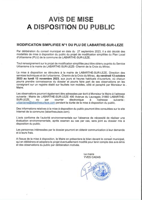 Mairie de Labarthe sur Lèze Modification simplifiée du PLU