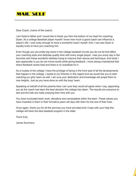 Thank You Letter To Coach From Parents How To Templates And Examples