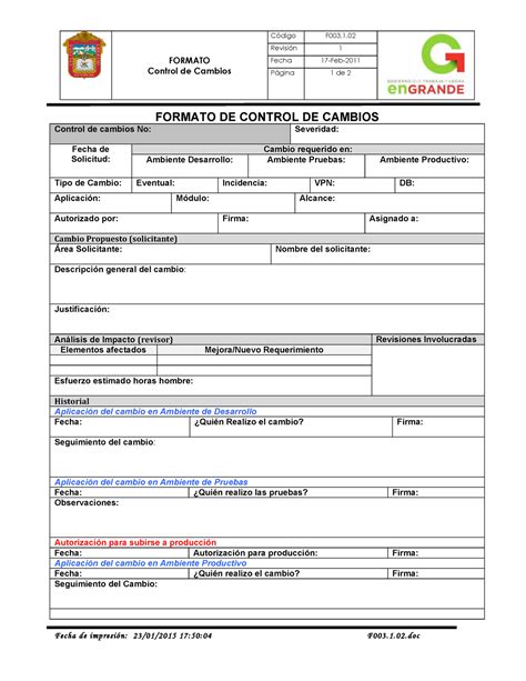 F003 1 02 TYYT FORMATO Control de Cambios Código F003 Revisión 1