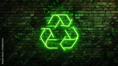 Green Neon Lights Of Eco Recycle Symbol Zero Waste Concept Ecology