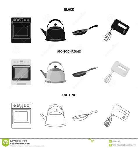 Kitchen Equipment Blackmonochromeoutline Icons In Set Collection For