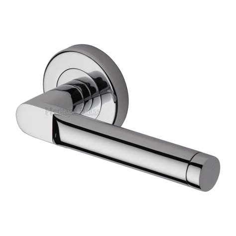 Heritage Brass Door Handle Lever Latch On Round Rose Celia Design Polished Chrome Finish