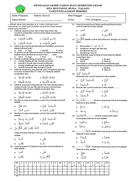 Soal Pat Genap Nahwu Shorof 8 2021 Pdf