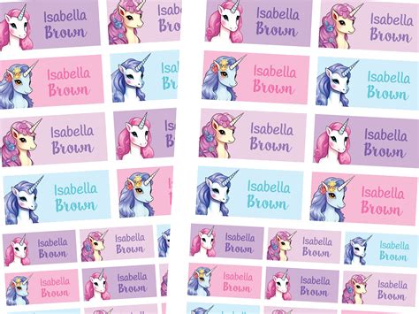 Unicorn Name Labels School Book Labels Unicorn Stationary Stickers Personalised Printable