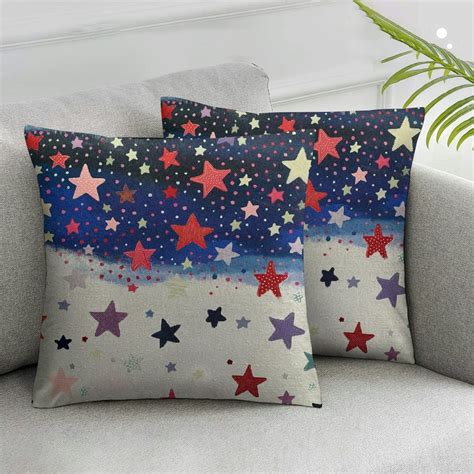 Ulloord Pillow Cover Blue And Red Stars Throw Pillows Colorful Cushion