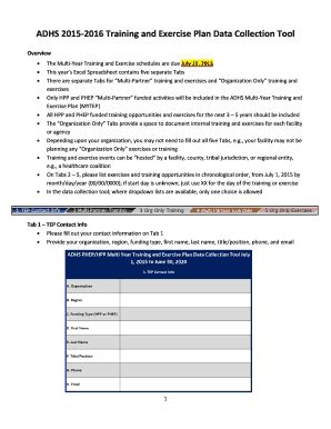 Fillable Online ADHS 2015 2016 Training And Exercise Plan Data