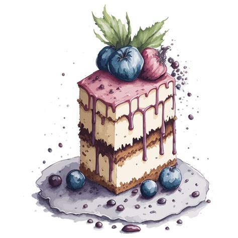 Premium Vector A Watercolor Painting Of A Piece Of Cake With