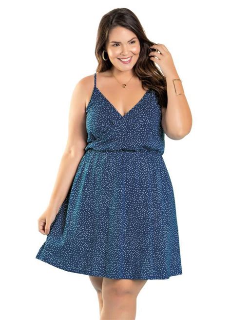 Vestido Com Alças Transpassado Plus Size Poá Marguerite