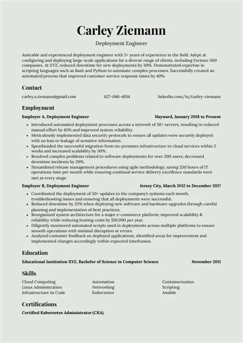 Deployment Engineer Resume Cv Example And Writing Guide