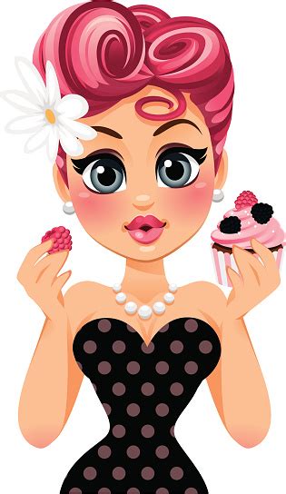 Swirly Hair Cupcake Pin Up Girl Stock Illustration Download Image Now