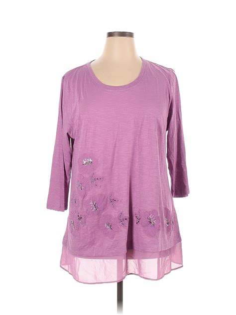 Logo By Lori Goldstein 100 Cotton Floral Colored Purple Long Sleeve