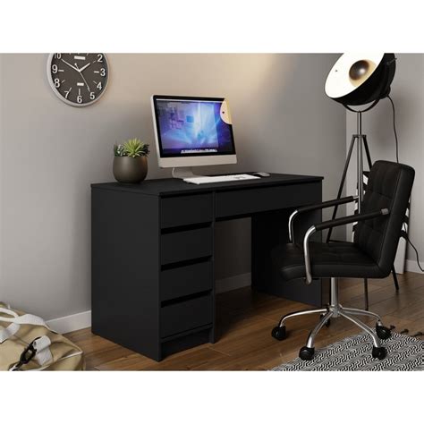 Bureau Ada 120 Cm 5 Tiroirs Noir Bois Ou Gris Tendencio