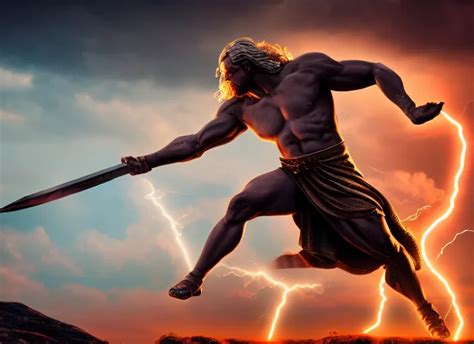 Photo Of Zeus Throwing Lightning Spear At Chronos Stable Diffusion