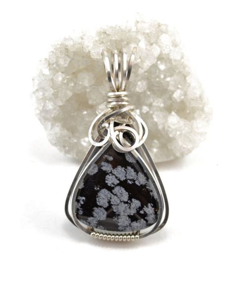 Snowflake Obsidian Pendant Necklace Argentium Sterling