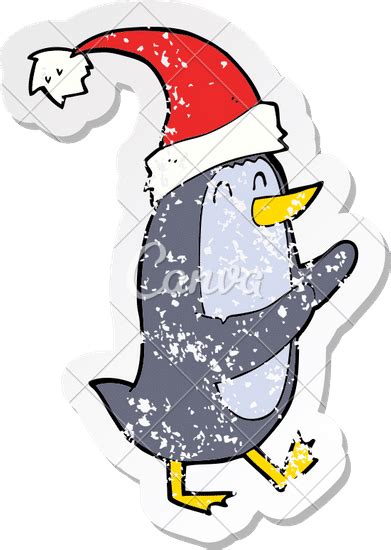 Retro Distressed Sticker of a Cartoon Christmas Penguin 素材 Canva可画