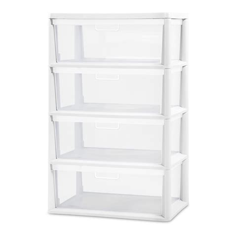 Sterilite Wide 4 Drawer Tower White