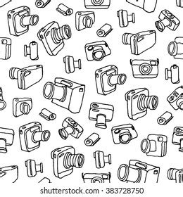 Vintage Photo Cameras Doodle Seamless Pattern Stock Vector Royalty