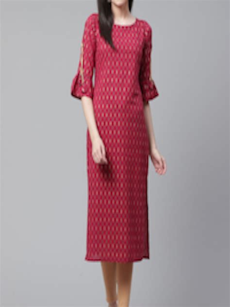 Buy Indo Era Women Maroon Ethnic Motifs Printed Flared Sleeves Kurta